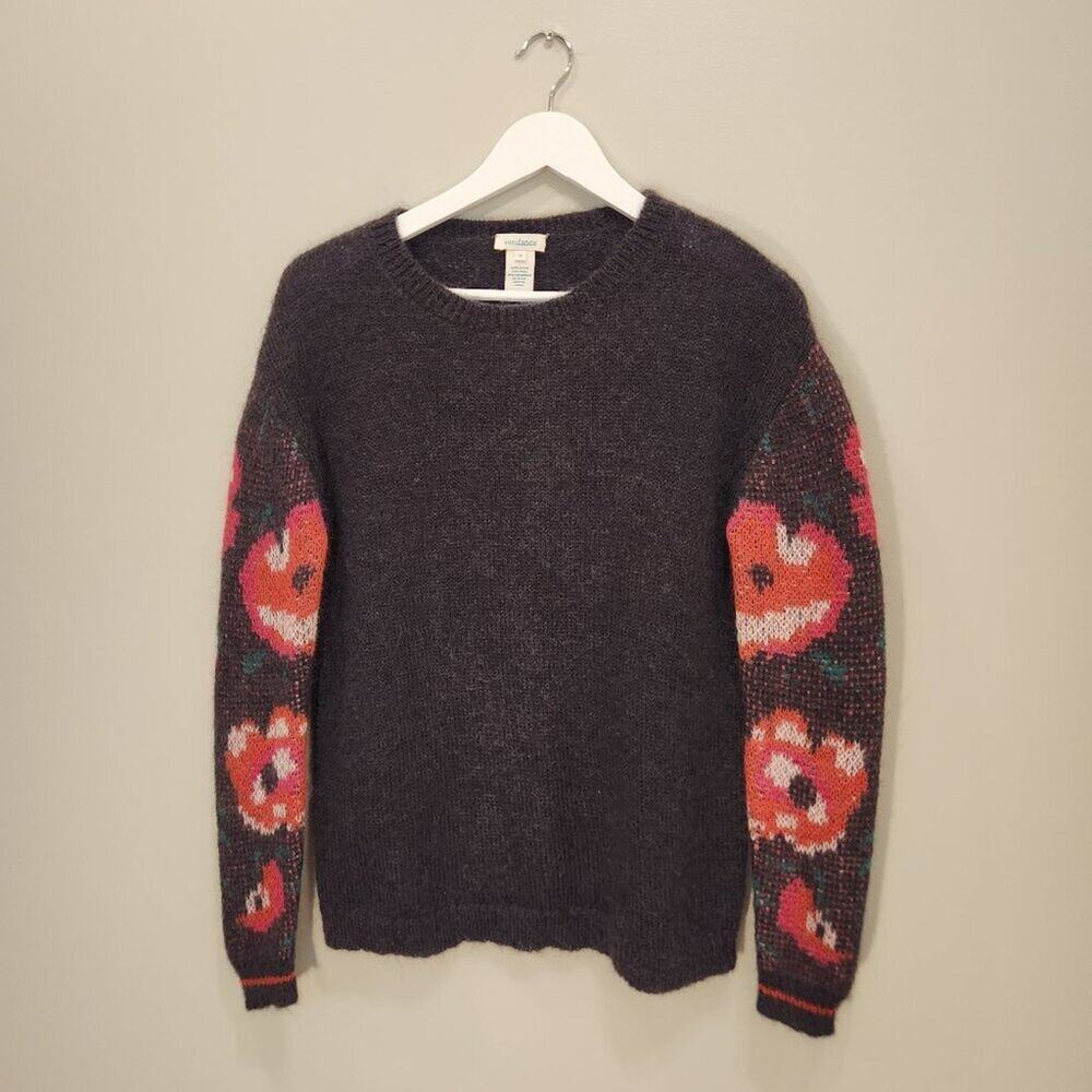 Sundance Sweater Floral Sleeve Mohair Wool/Nylon Blend - Size S